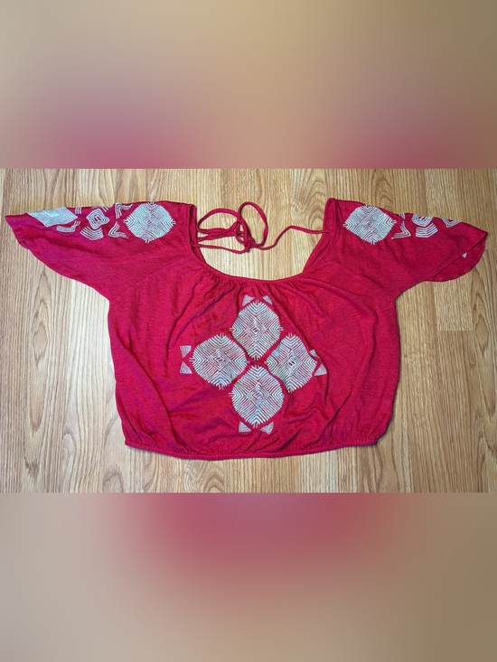 Free People Tops - Free People Red Embroidered Peasant Tunic Top